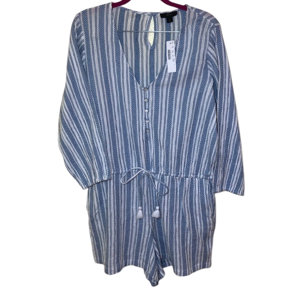 J. Crew Romper short Cotton Blue White Stripe Vacation Beach size L